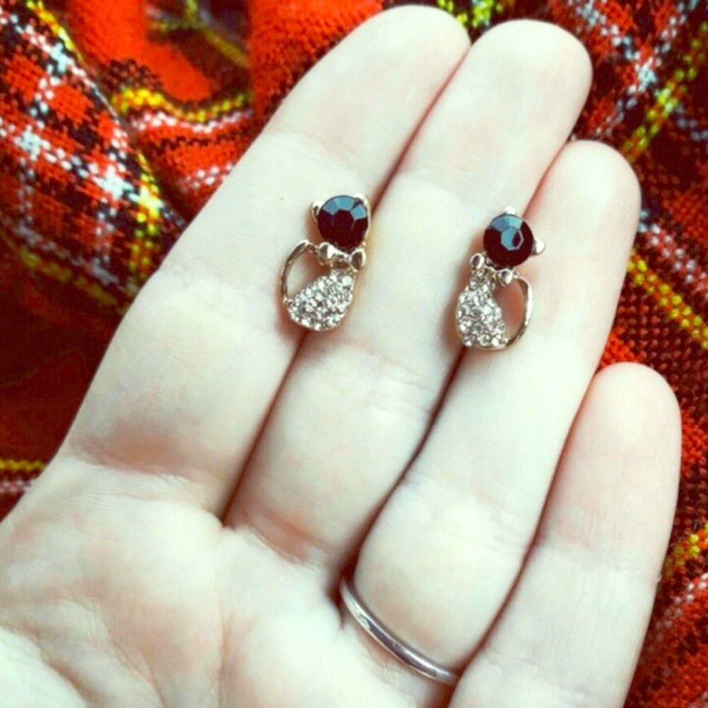 Cat Lady Earrings Elegant Crystal Rhinestones