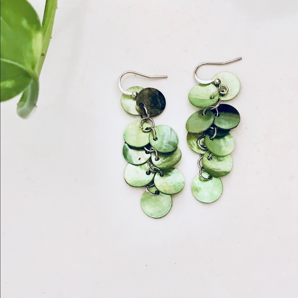 NWOT Green Shell Drop Earrings