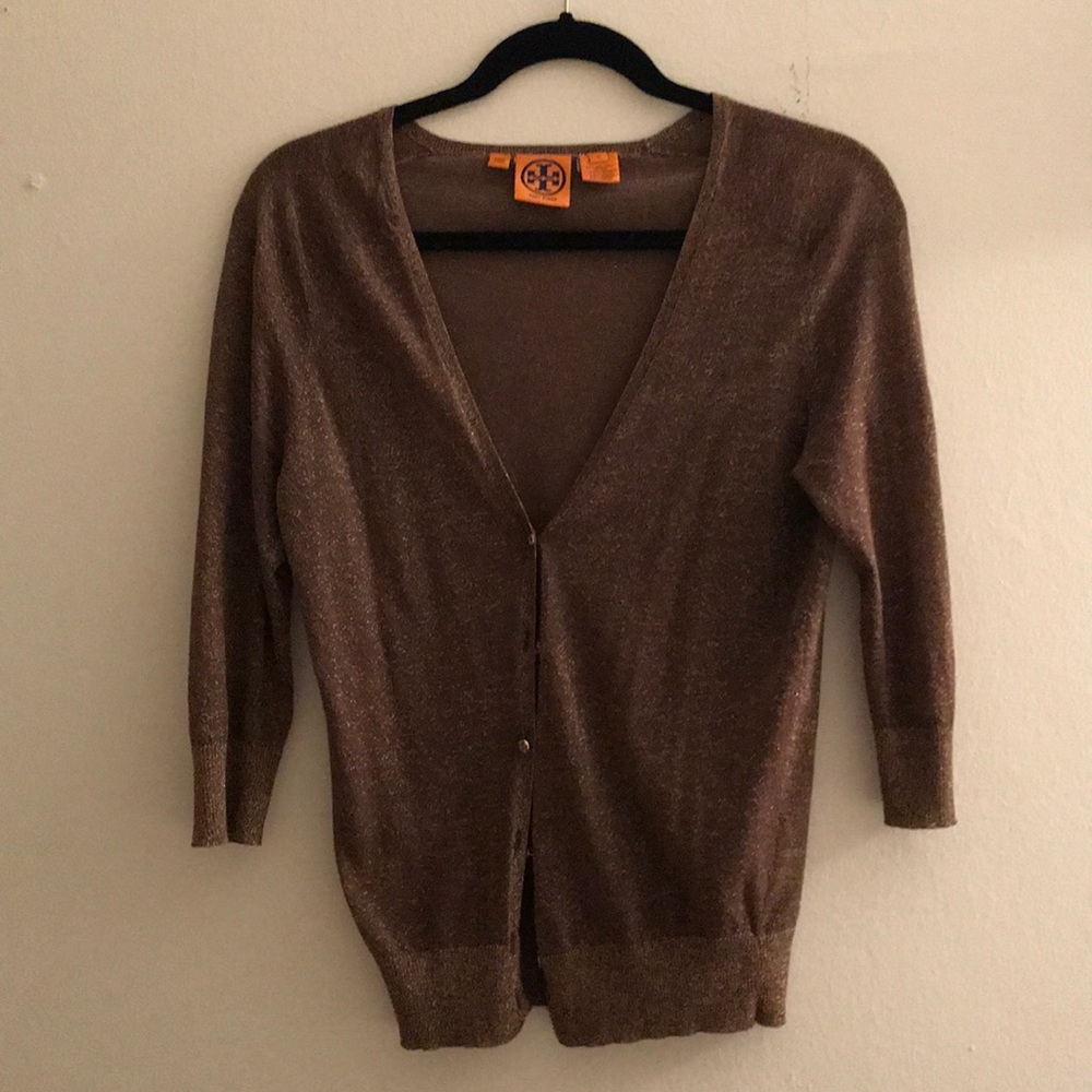 Tory Burch metallic gold cardigan