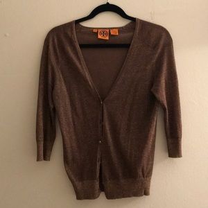 Tory Burch metallic gold cardigan