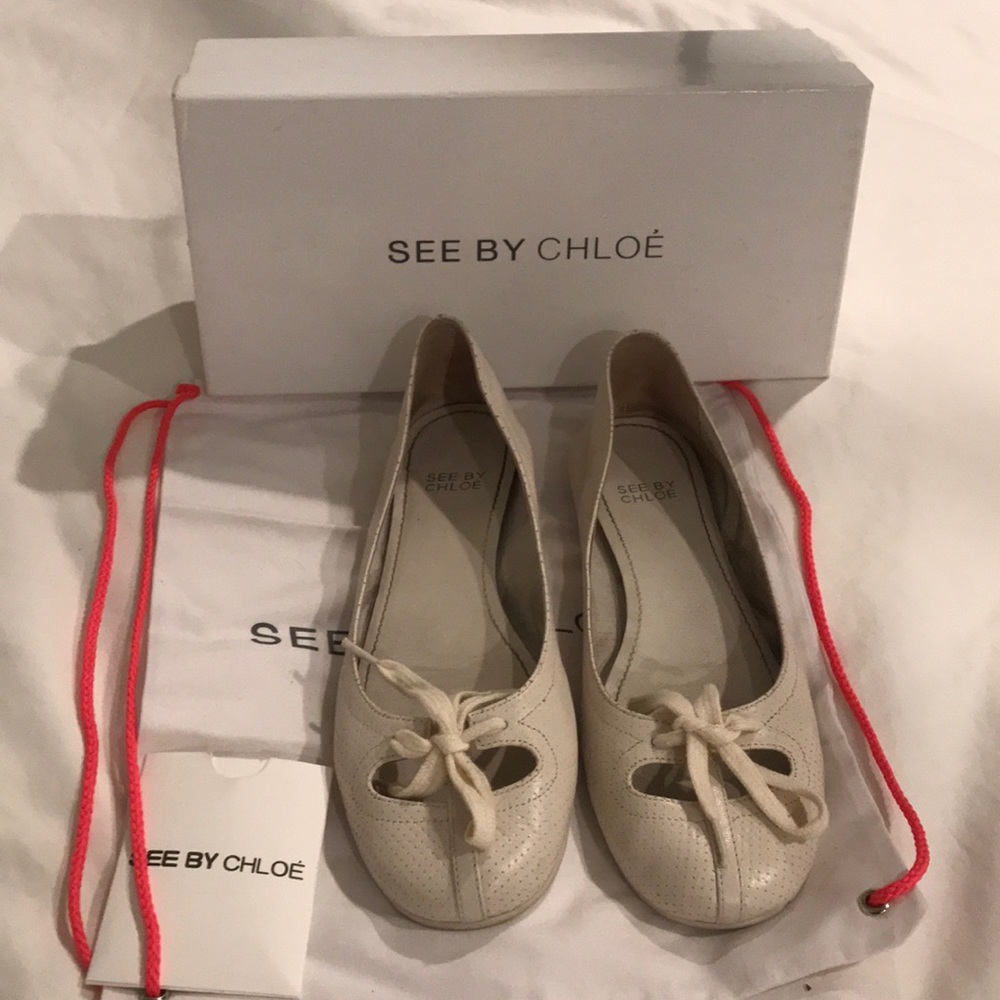 See by Chloé white leather flats