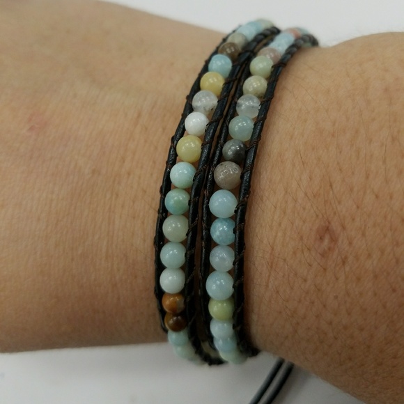 Amazonite Leather wrap Bracelet Unisex - Picture 3 of 5