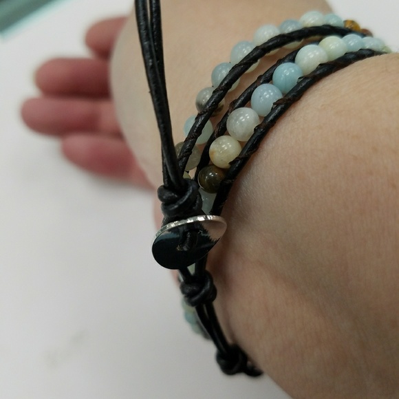 Amazonite Leather wrap Bracelet Unisex - Picture 2 of 5