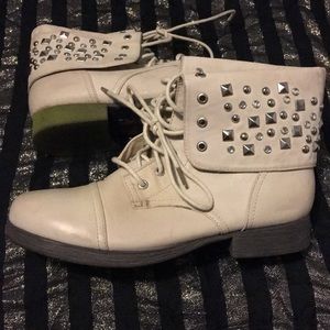 Studded cream boots