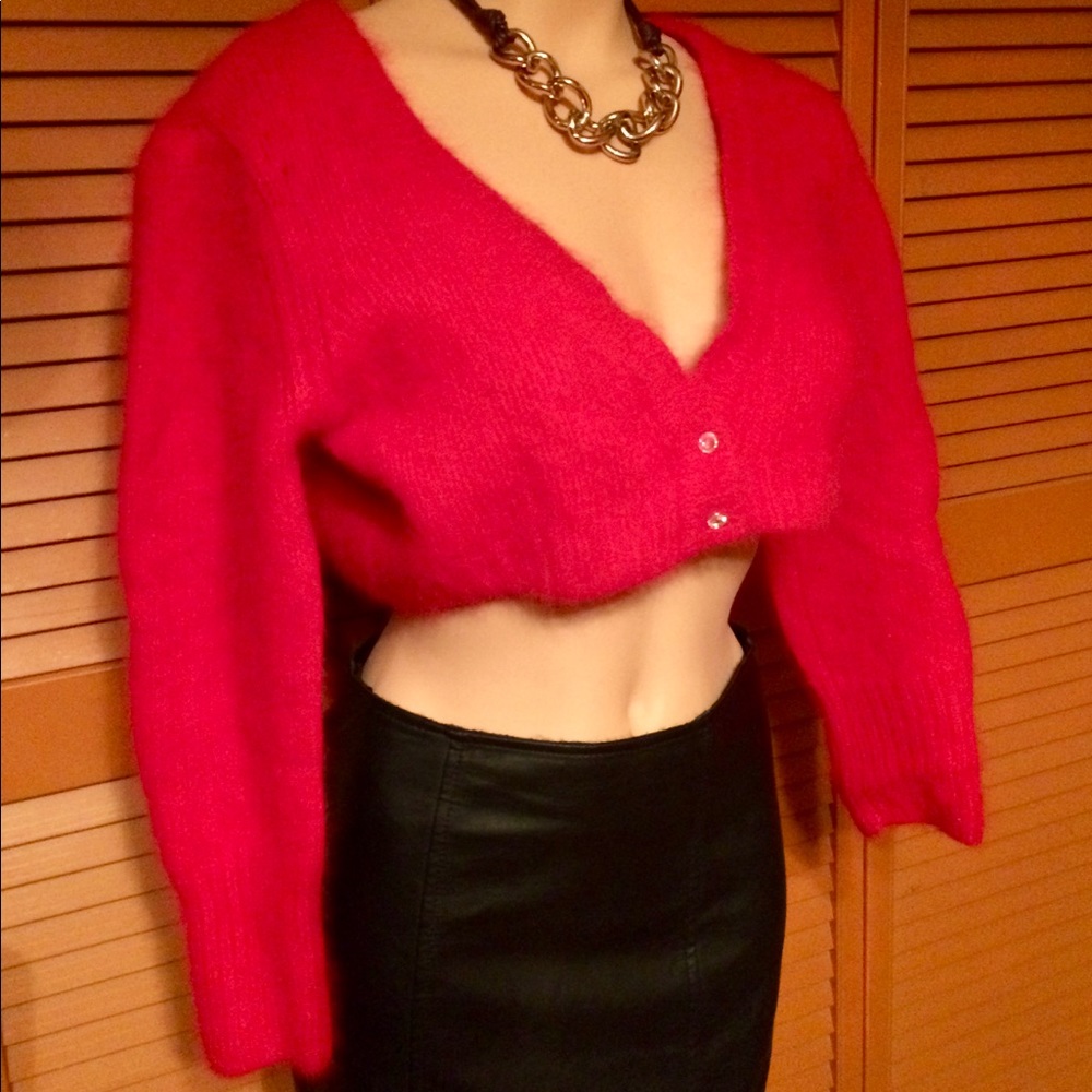 Red angora JLO shawl.   Great condition!