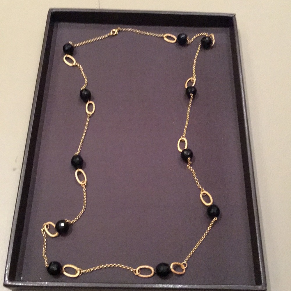 Gold chain and Black beads extra long necklace