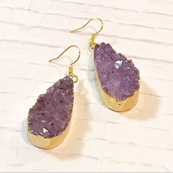 ☀️SUMMER SALE ☀️ Amethyst Druzy Earrings - Picture 2 of 2