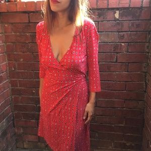 Red Polka Dot 3/4 Sleeve Wrap Around Dress