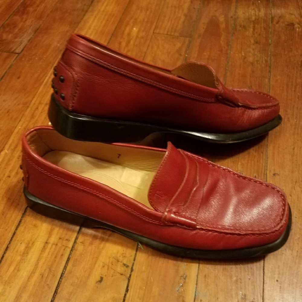 Tods red leather loafers