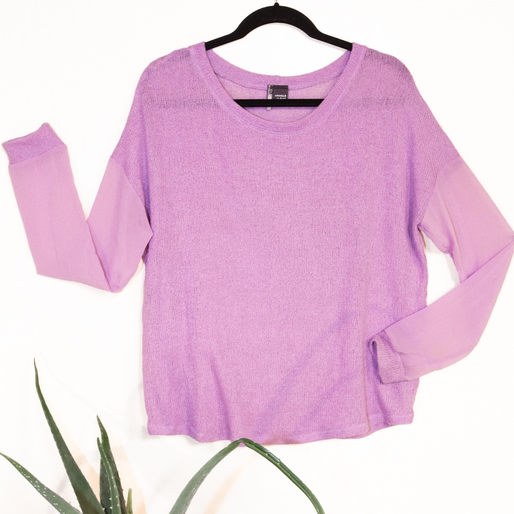 Sparkle & Fade Knit Sweater with Sheer Sleeves