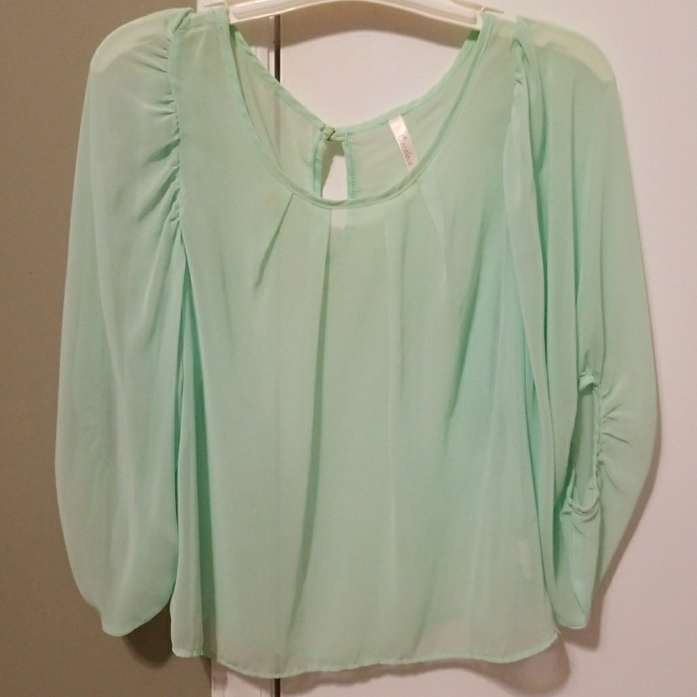Sheer seafoam green blousy top