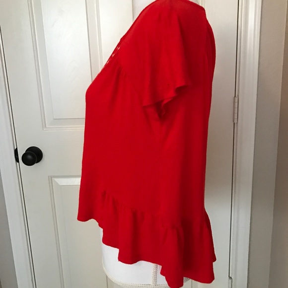 Eyeshadow Embroidered Red Top with Ruffle Hem - Picture 2 of 4