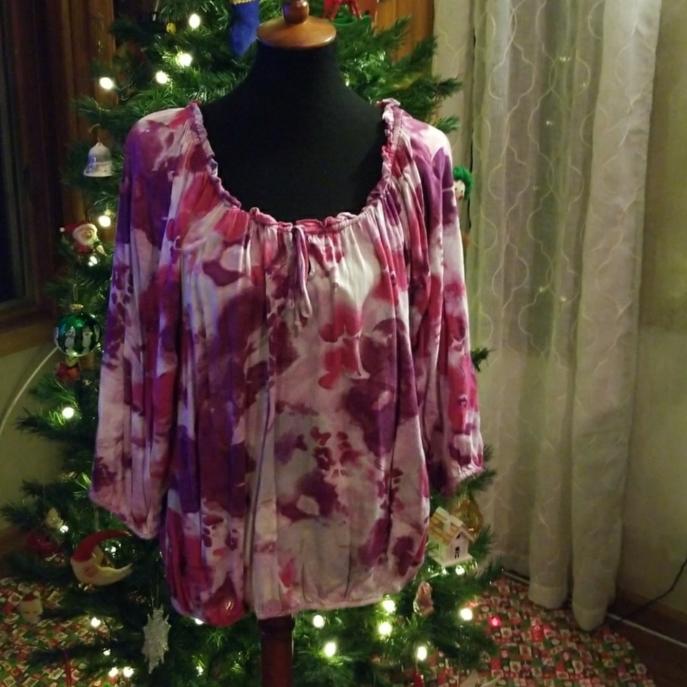 Fusicia purple white gray blouse