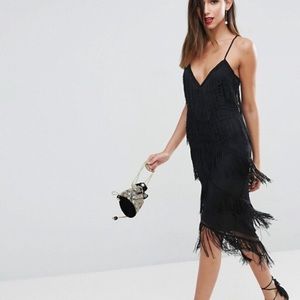 ASOS Fringe mesh strappy midi bodycon dress