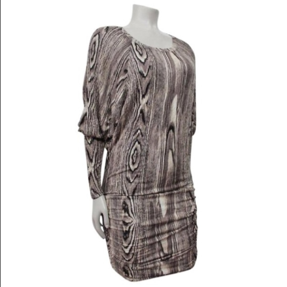 Vintage BCBGMAXAZRIA Dolman Knit Wood Grain Print Dress XS- Brand New