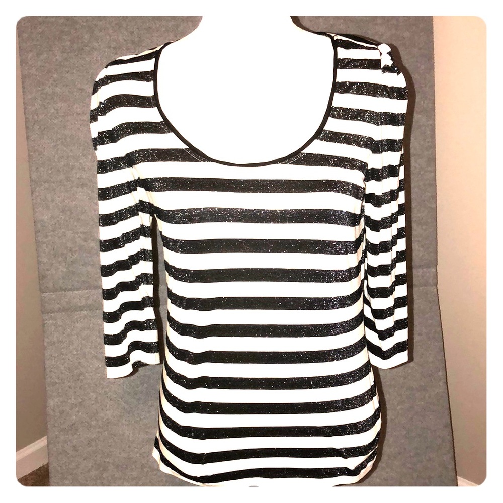 Striped Sparkly Black and White Glitter top