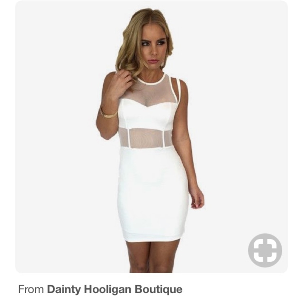 White Mesh Cut Out Bodycon  Dress