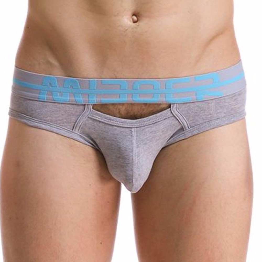 NWT Men's Miboer Gray Hole Sexy Briefs. Large