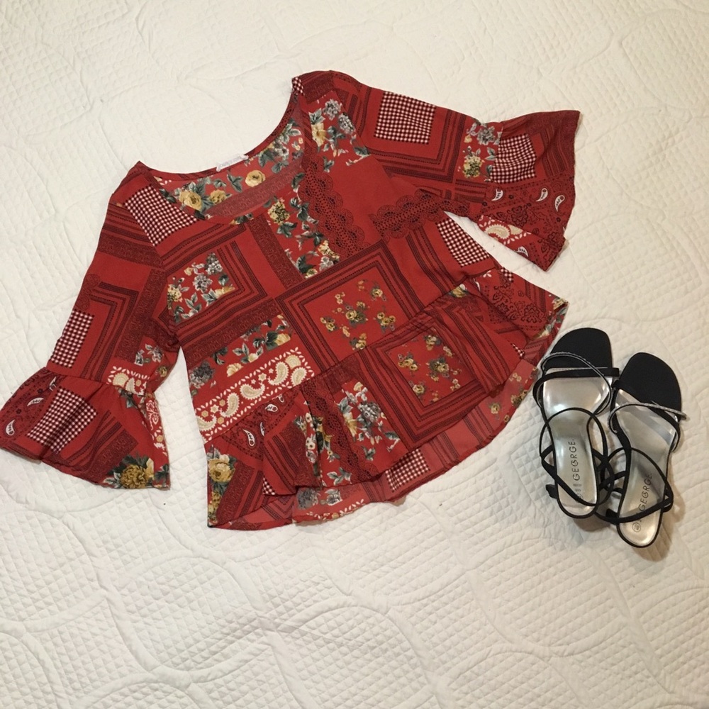 Peach Royal Small Cropped Orange Printed Top