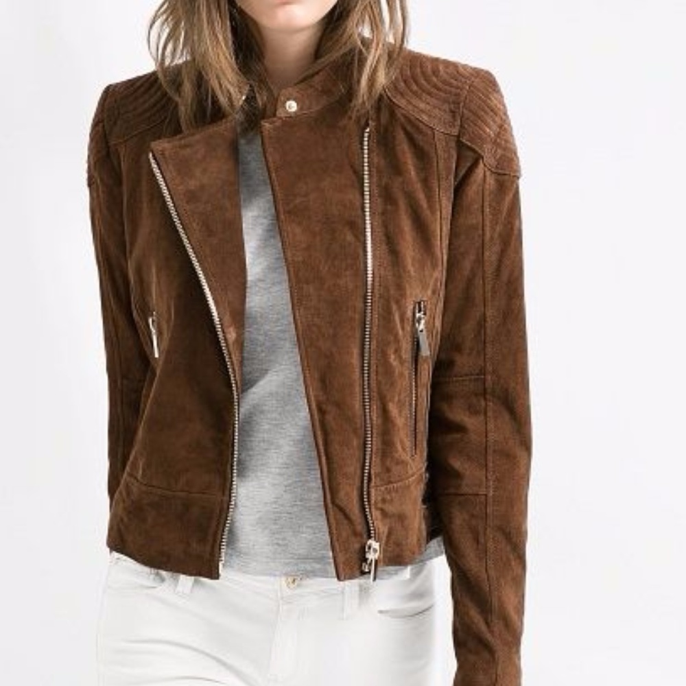Mango Women's Brown Peccary Biker Jacket