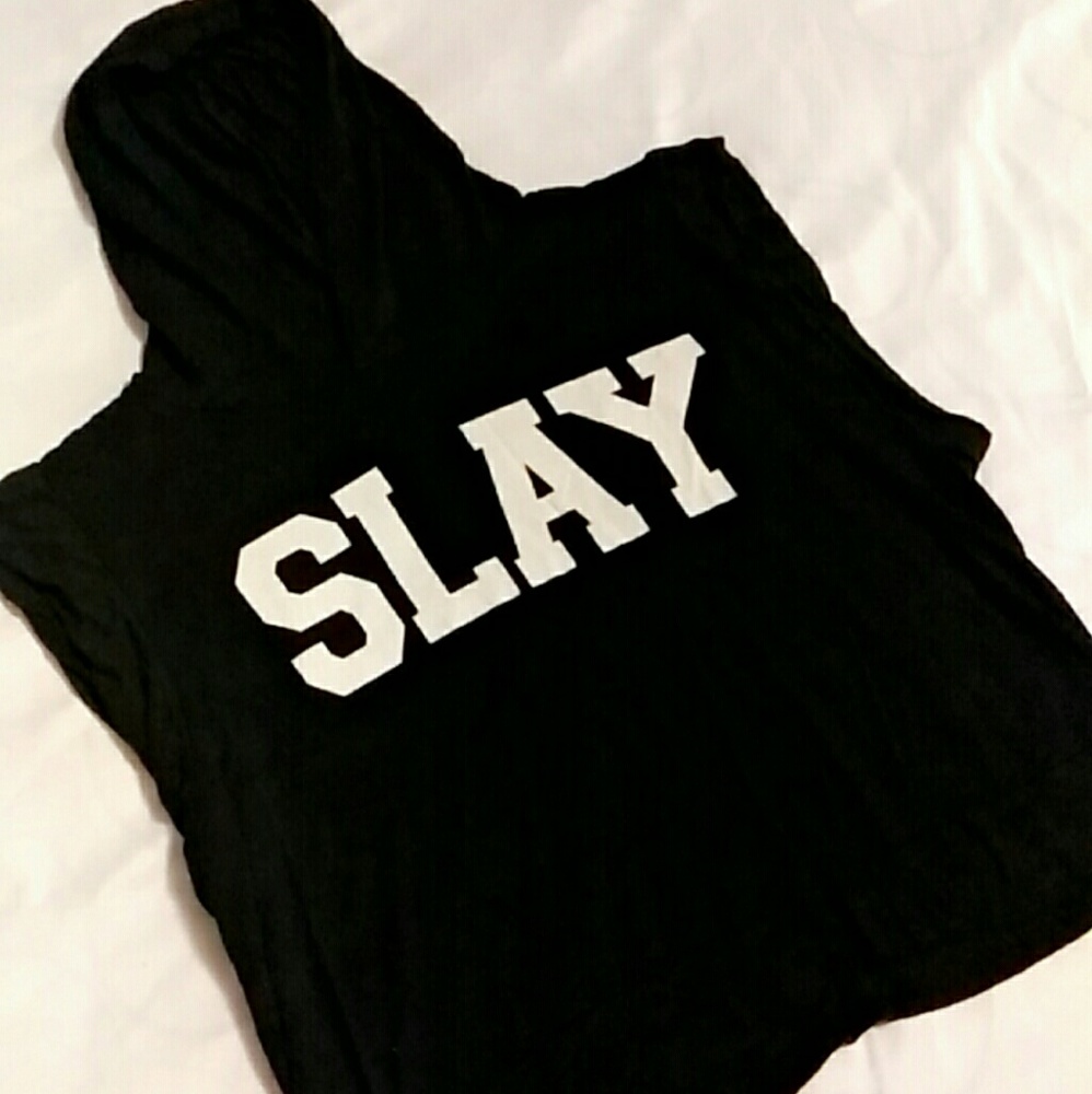 "SLAY" crop top tee hoodie