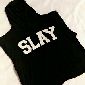 "SLAY" crop top tee hoodie
