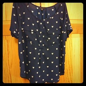 American Eagle Navy Blue Cat 🐈 Blouse, size M