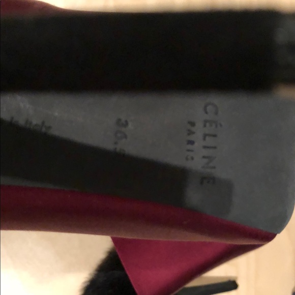 Celine Wine Rabbit Fur Lined Mules - Picture 3 of 5