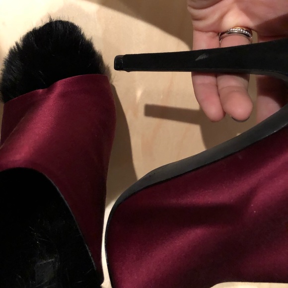 Celine Wine Rabbit Fur Lined Mules - Picture 4 of 5