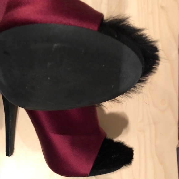 Celine Wine Rabbit Fur Lined Mules - Picture 5 of 5