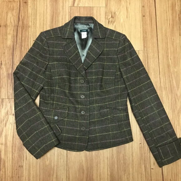 J. Crew Jackets & Blazers - J. Crew 100% Wool Brown Tweed Plaid Blazer Jacket