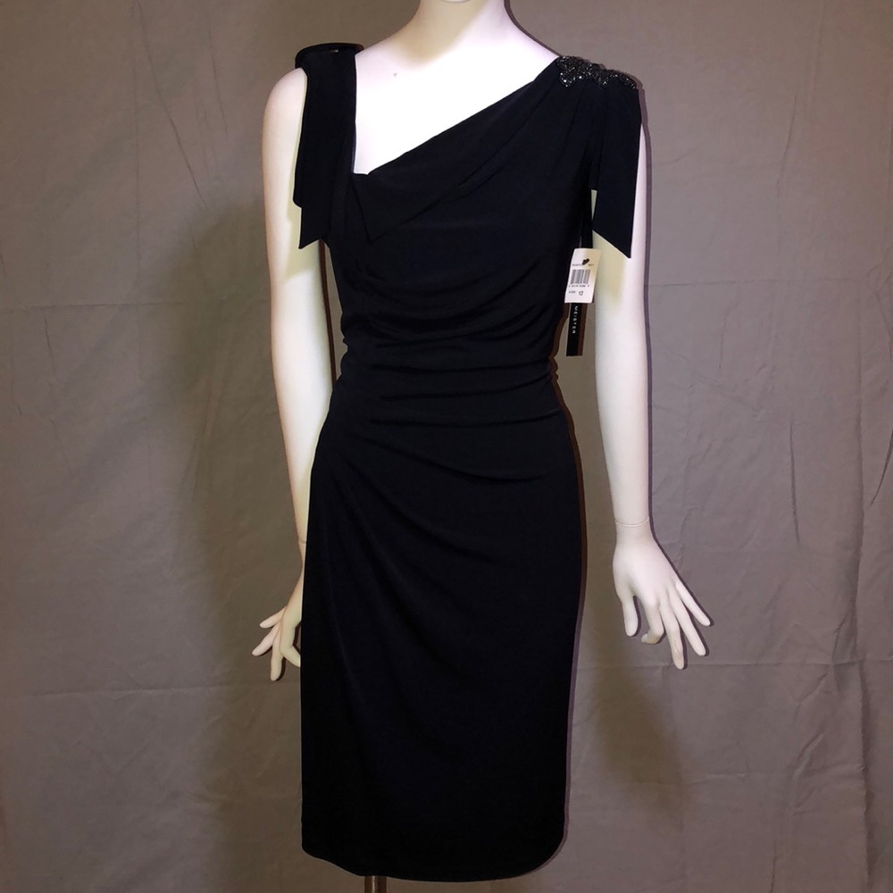 David Meister Asymmetrical Neckline Cocktail Dress