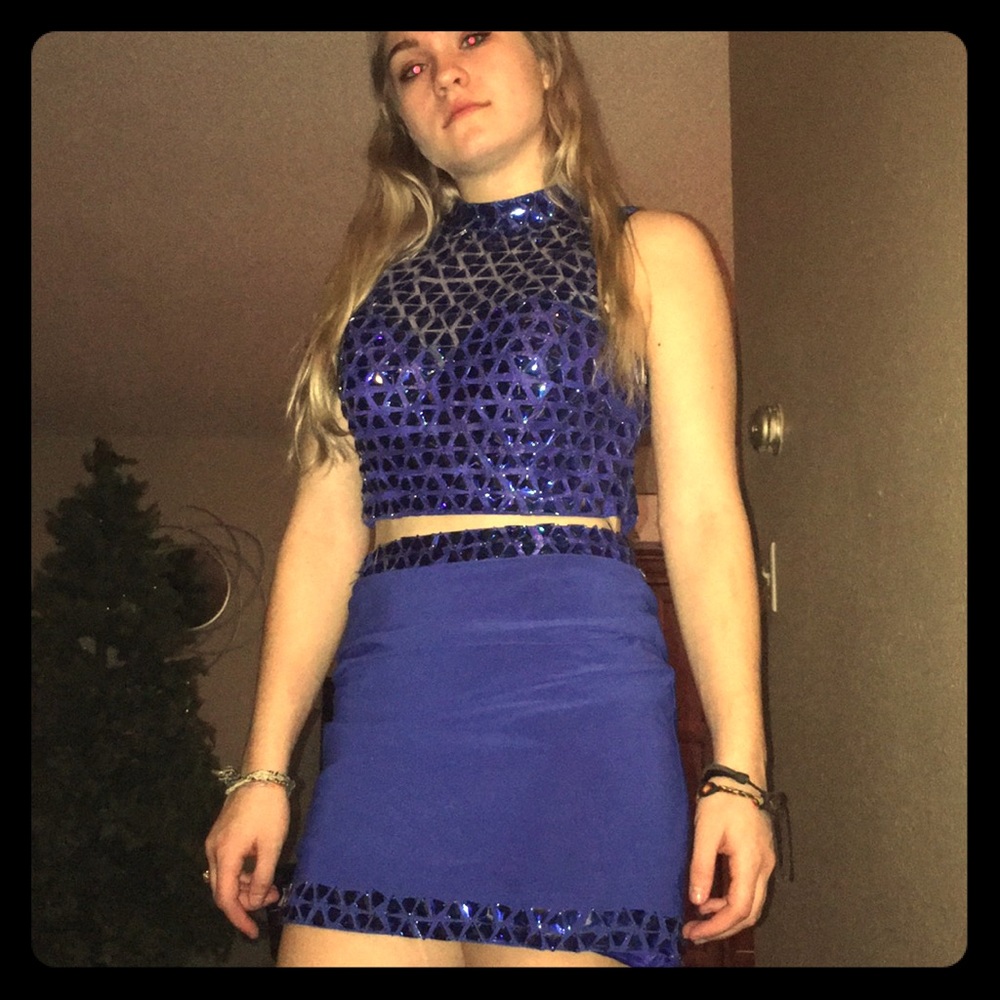Midnight blue two piece dress.