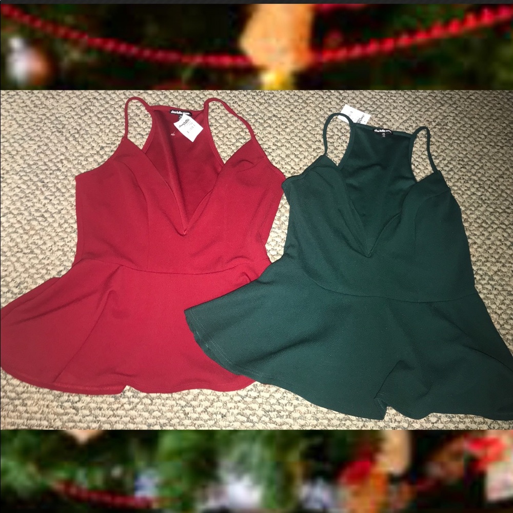 Two beautiful red and green peplum tops!