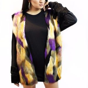 Unisex Faux Fur Vest Purple Multi color