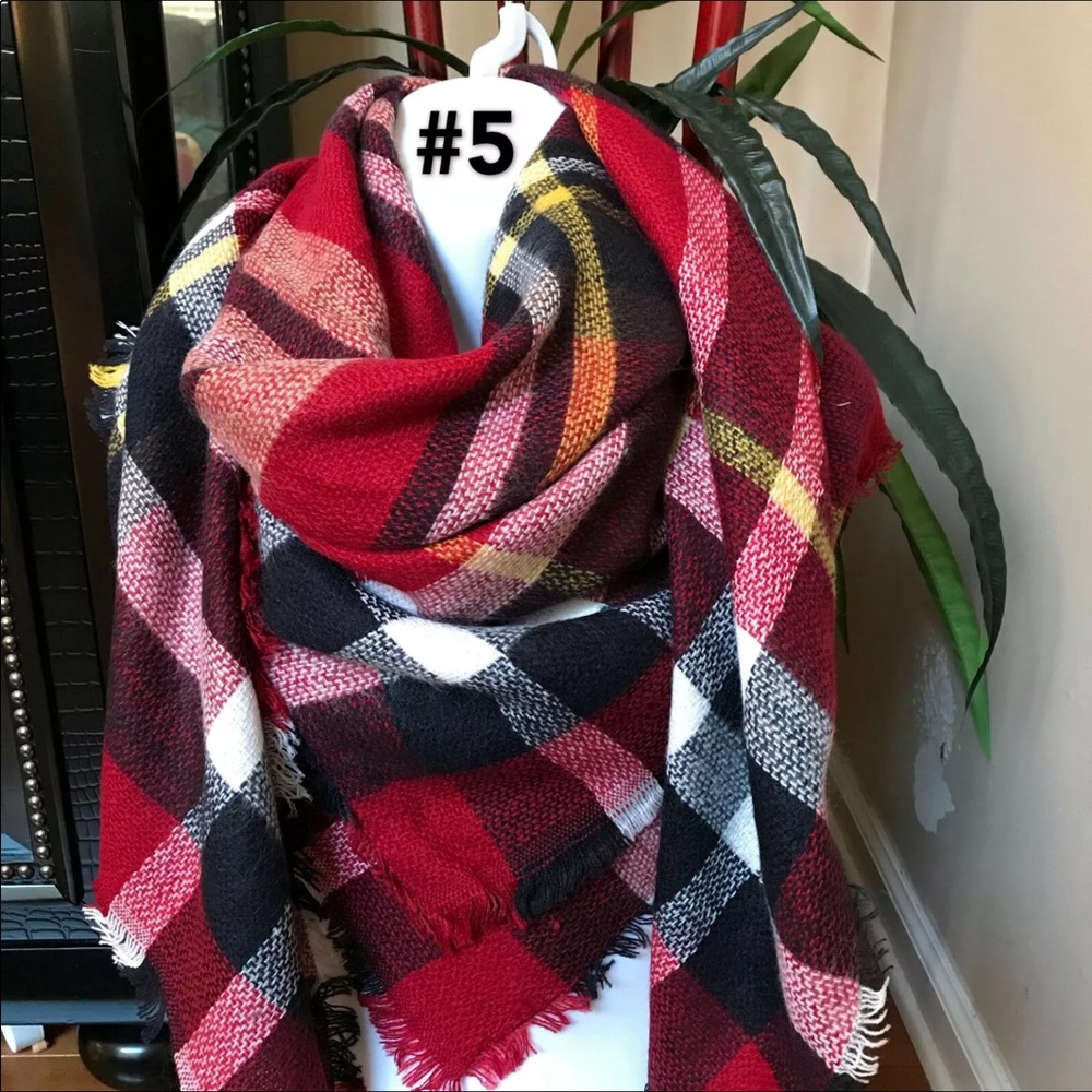 New Red Plaid Tartan Oversized Blanket Scarf