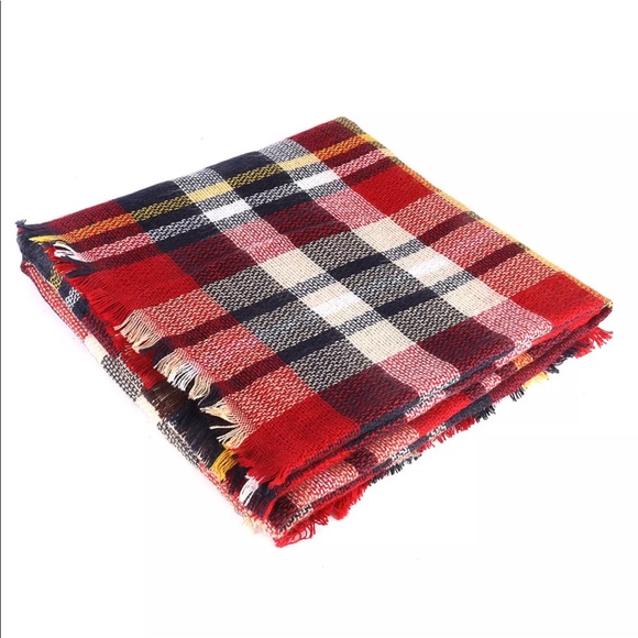New Red Plaid Tartan Oversized Blanket Scarf - Picture 4 of 4