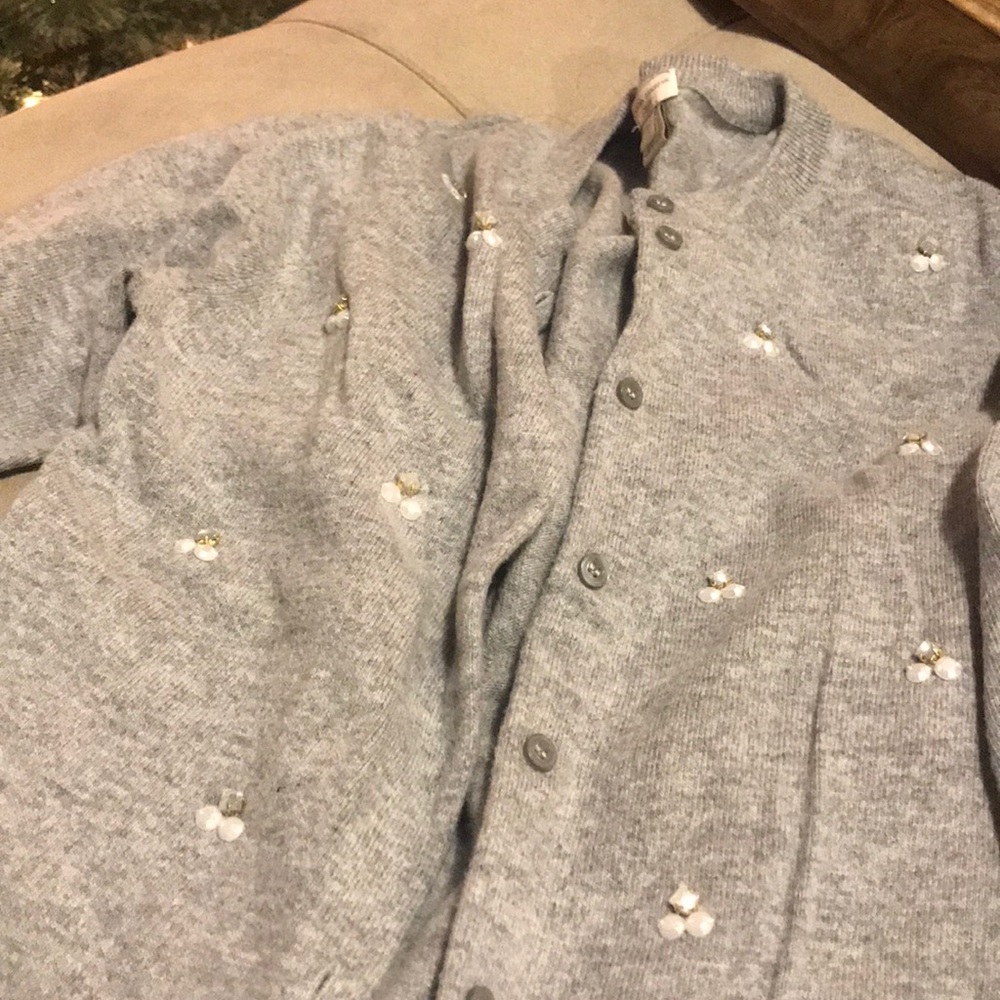 Grey JCrew cardigan.