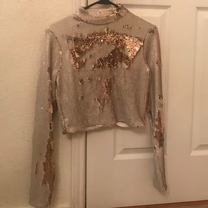 Long sleeve gold sequin crop top