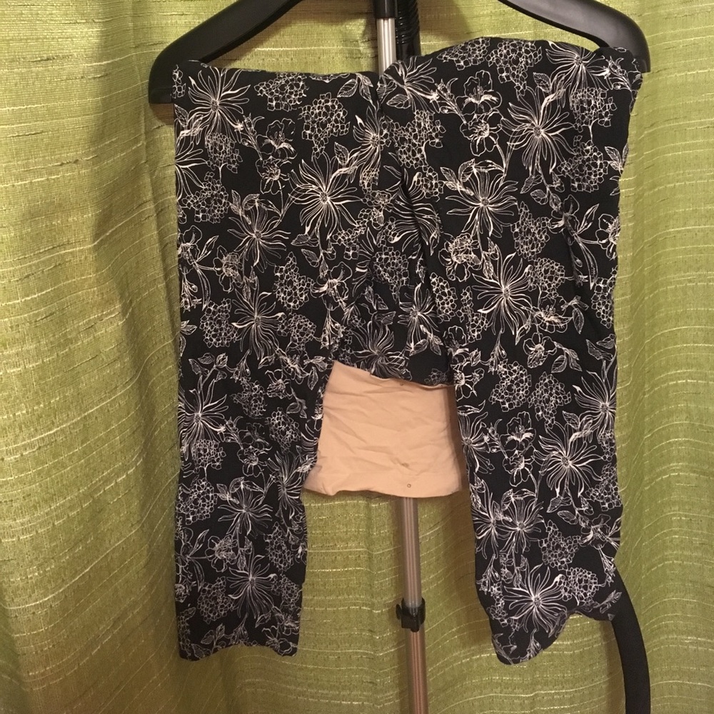 Black w/ White Floral Print Maternity Pants