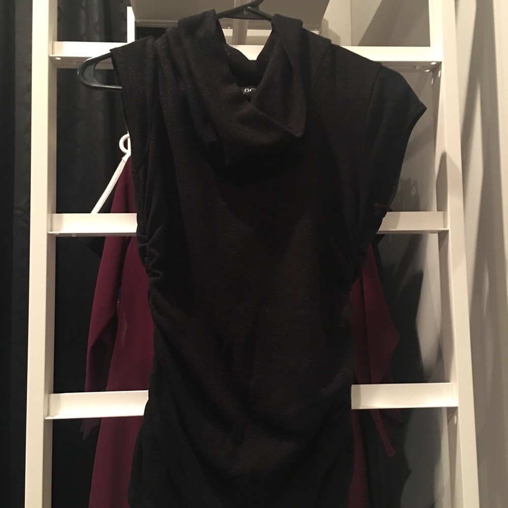 Short sleeved black BCX sweater with ruched sides