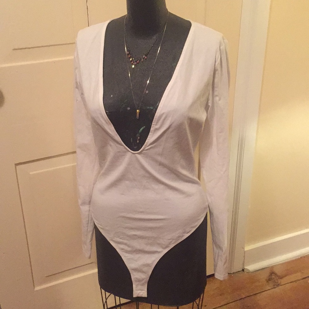 Tobi bodysuit white.deep plunging neck.thong..