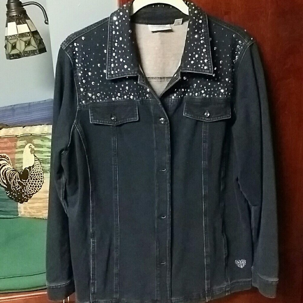 Black or Blue Studded Denim Jacket SZ L