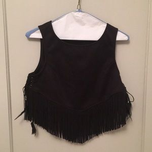 Black Fringe Crop Top