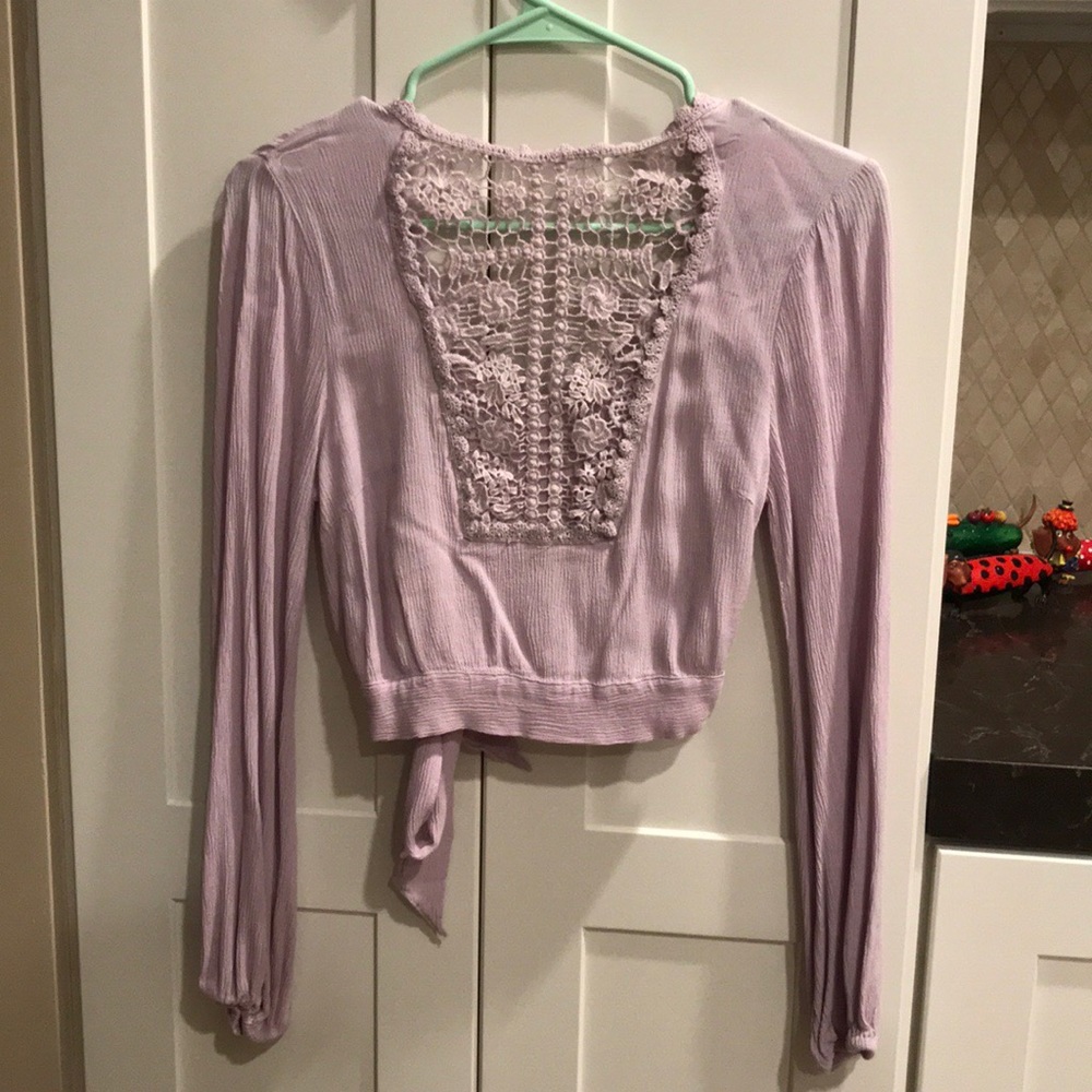 light purple, long sleeve crop top