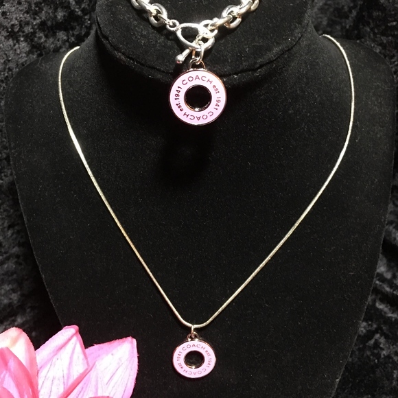 COACH SILVER & PINK TOGGLE BRACELET AND NECKLACE - Picture 8 of 8