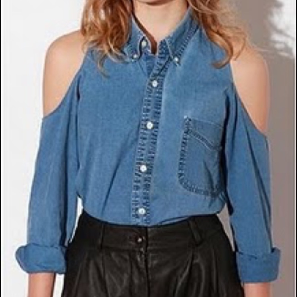 Urban Renewal Cold Shoulder Denim Button Down