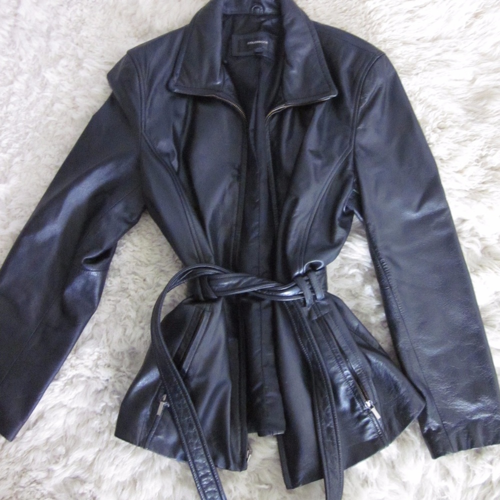 Black Leather Jacket COLEBROOK Size M Zip Front