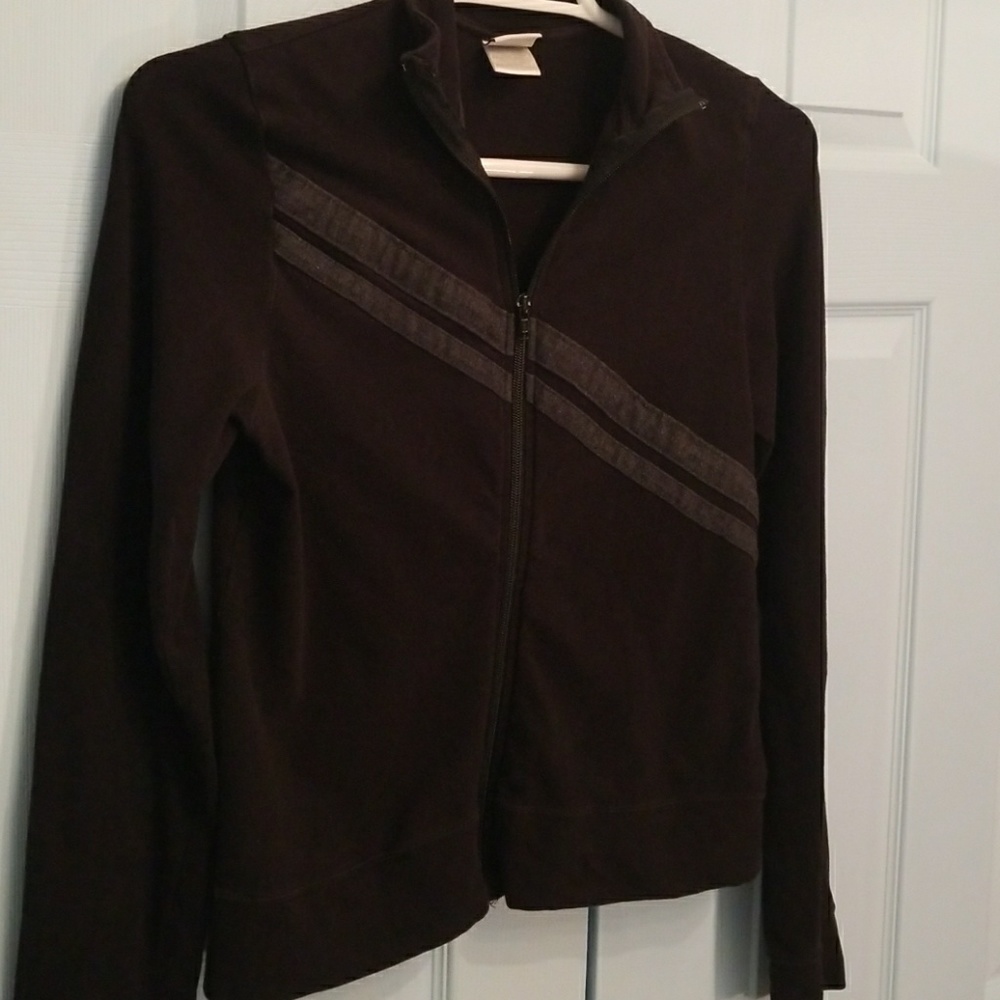 Athletic black track jacket with grey stripes