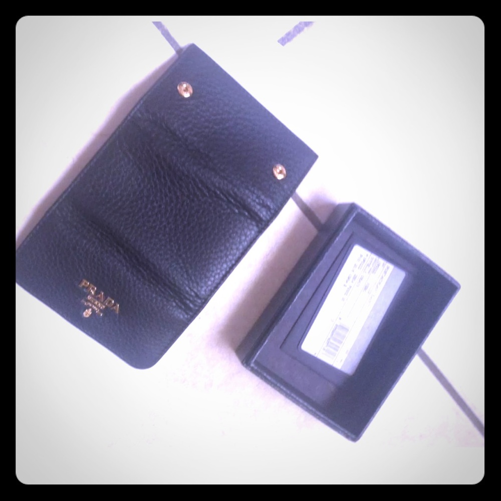 Prada Key Holder Black Leather New